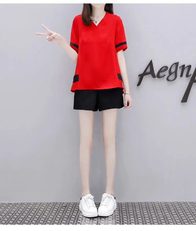 Women's White Black Short Sleeve Loose Summer Suit — feature 6