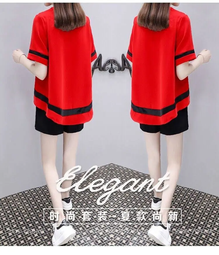 Women's White Black Short Sleeve Loose Summer Suit — feature 7