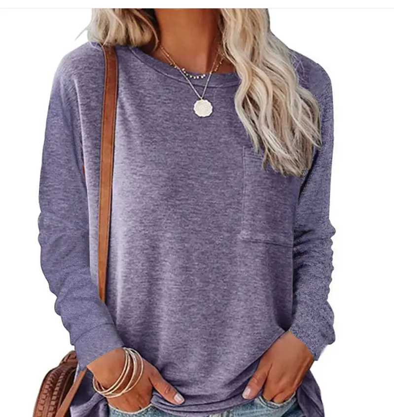 Black Long Sleeve Flap Pocket Top for Women