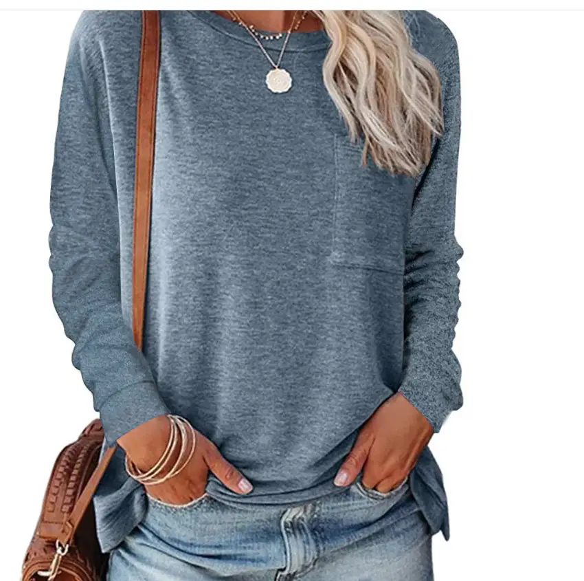 Black Long Sleeve Flap Pocket Top for Women