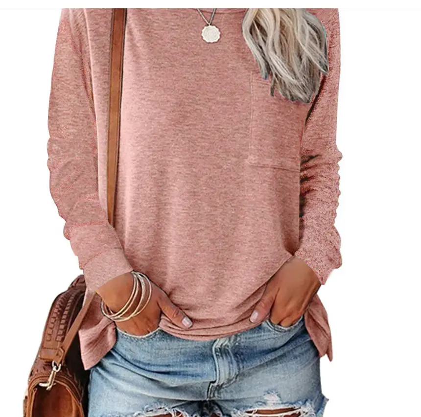 Black Long Sleeve Flap Pocket Top for Women