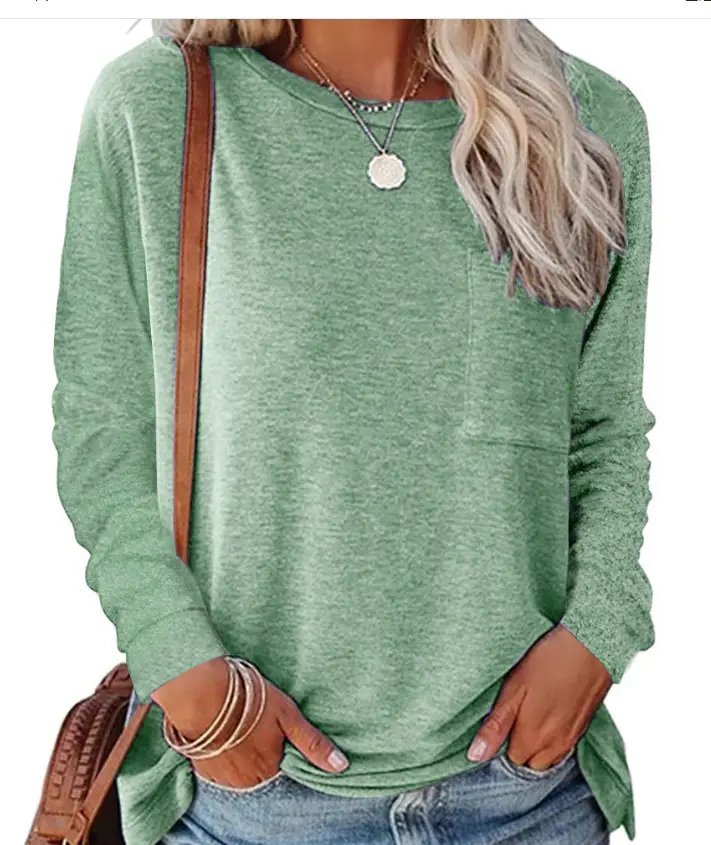 Black Long Sleeve Flap Pocket Top for Women