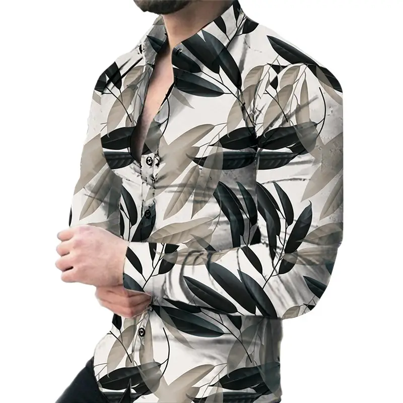 Men's Green Digital Print Long Sleeve Shirt
