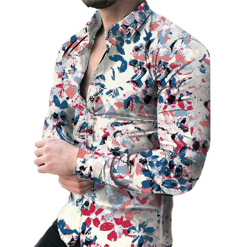 Men's Green Digital Print Long Sleeve Shirt