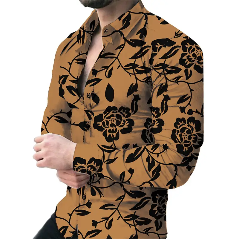 Men's Green Digital Print Long Sleeve Shirt