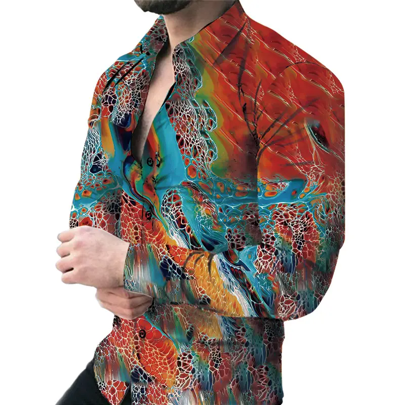 Men's Green Digital Print Long Sleeve Shirt
