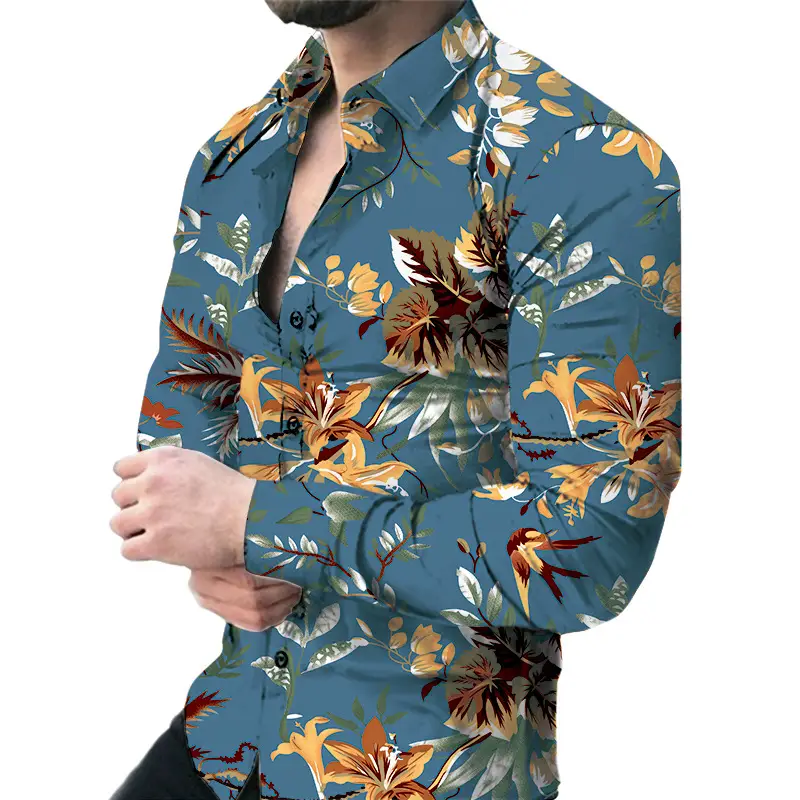 Men's Green Digital Print Long Sleeve Shirt