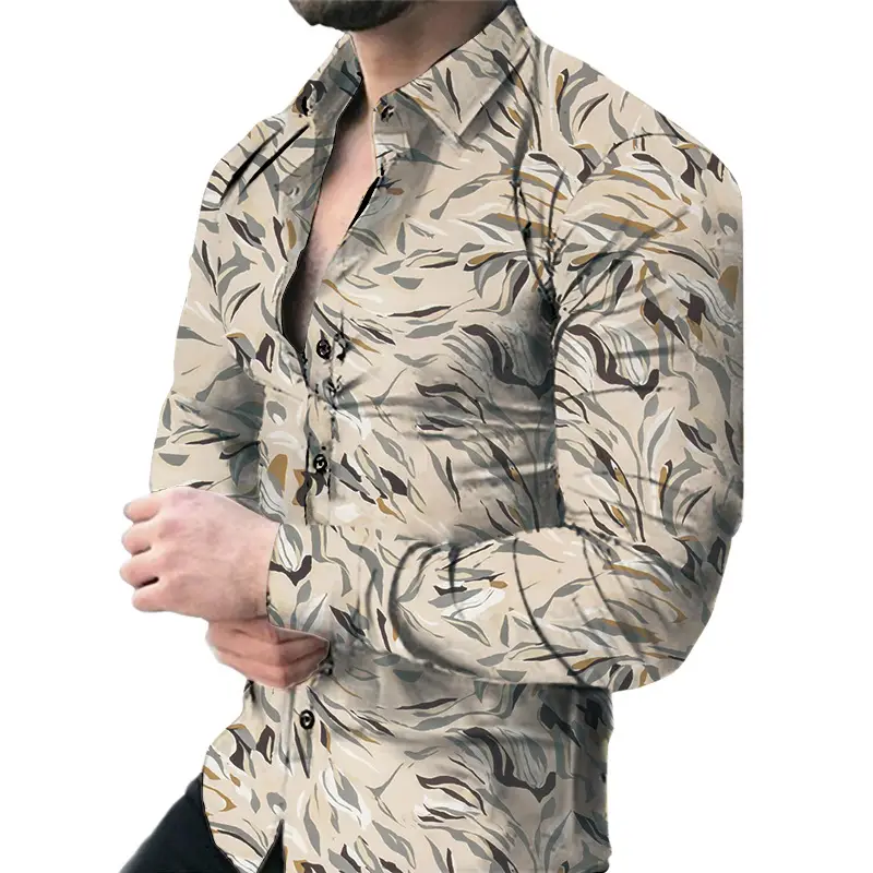 Men's Green Digital Print Long Sleeve Shirt