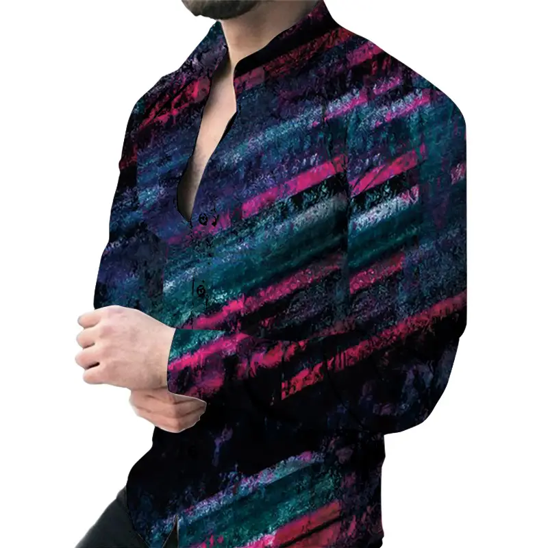 Men's Green Digital Print Long Sleeve Shirt