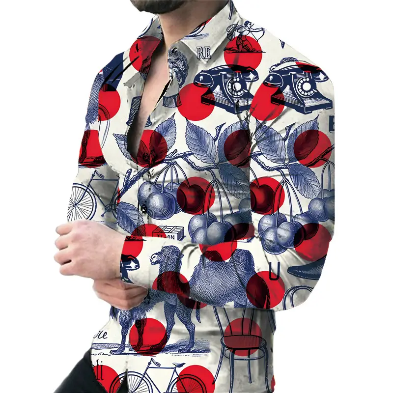 Men's Green Digital Print Long Sleeve Shirt