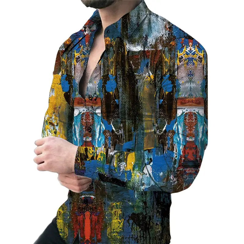Men's Green Digital Print Long Sleeve Shirt