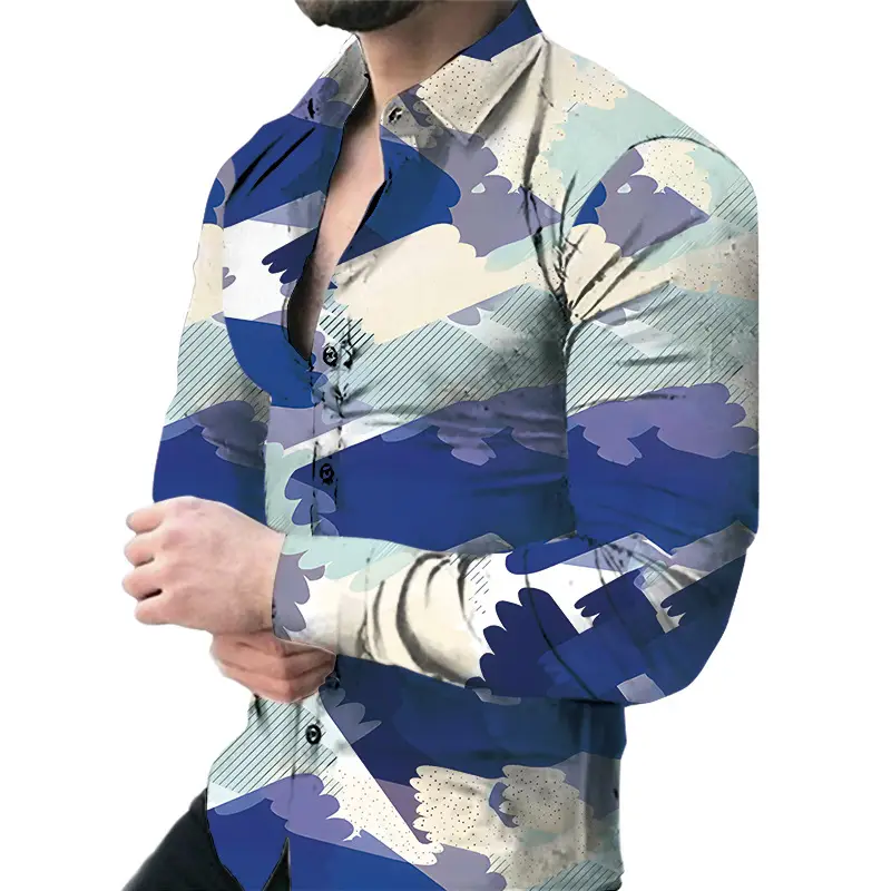 Men's Green Digital Print Long Sleeve Shirt
