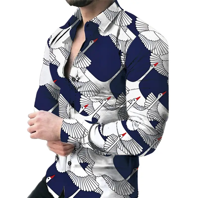 Men's Green Digital Print Long Sleeve Shirt