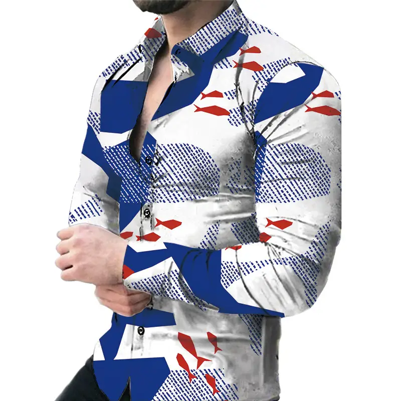 Men's Green Digital Print Long Sleeve Shirt