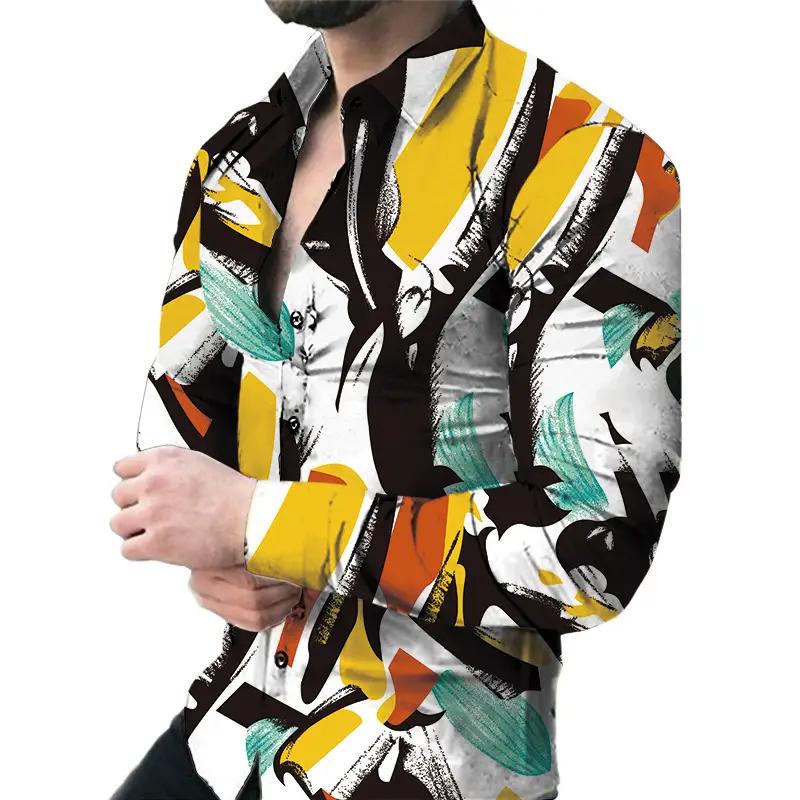 Men's Green Digital Print Long Sleeve Shirt