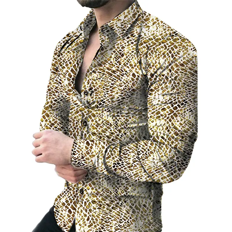 Men's Green Digital Print Long Sleeve Shirt