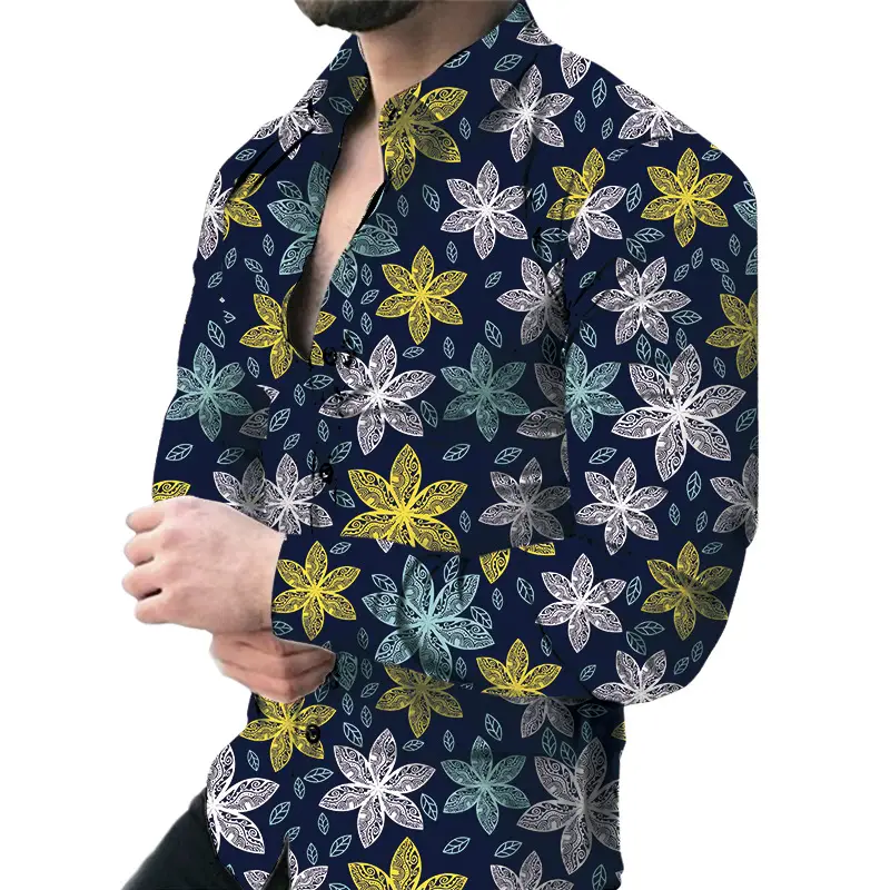 Men's Green Digital Print Long Sleeve Shirt