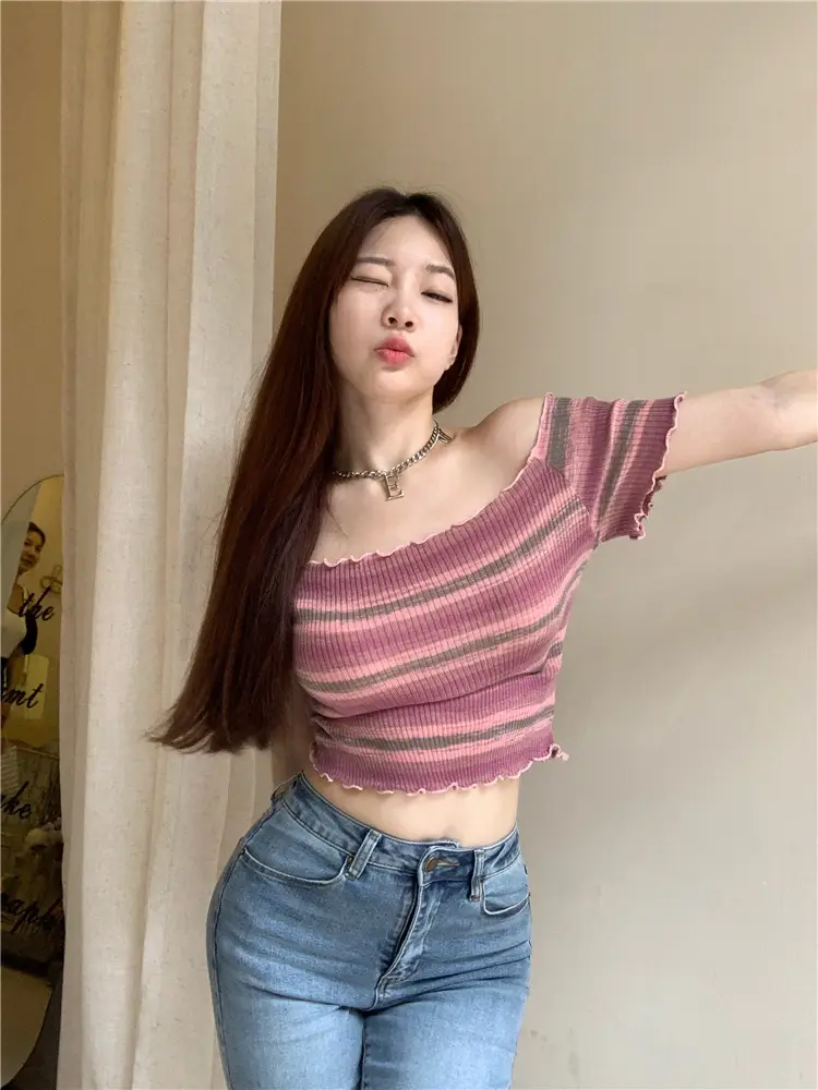 Women Tie-Dye Striped Off-Shoulder Top White Shorts 2025 — feature 10