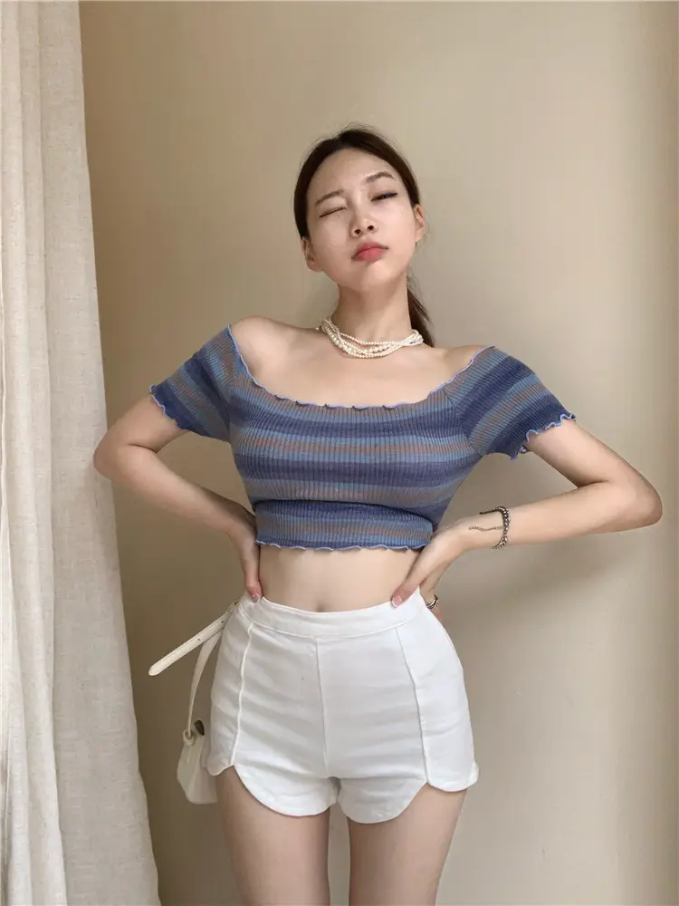Women Tie-Dye Striped Off-Shoulder Top White Shorts 2025 — feature 13