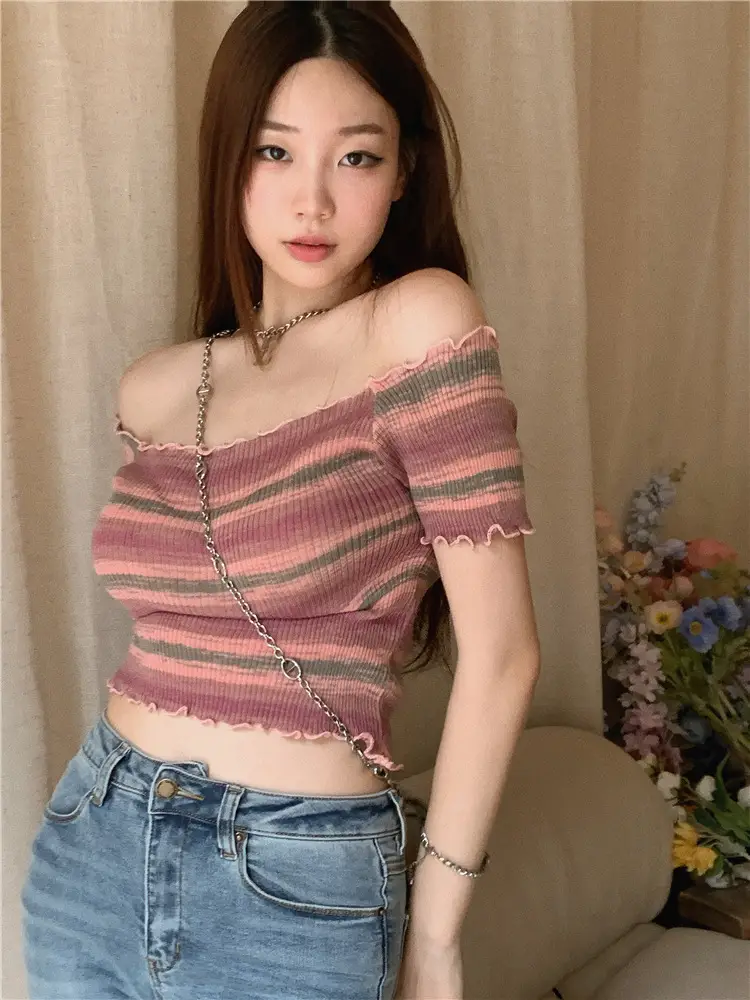 Women Tie-Dye Striped Off-Shoulder Top White Shorts 2025 — feature 8