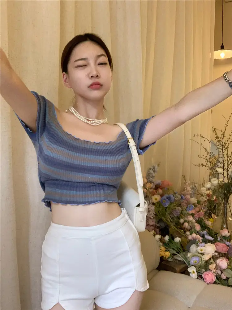 Women Tie-Dye Striped Off-Shoulder Top White Shorts 2025 - Image 2