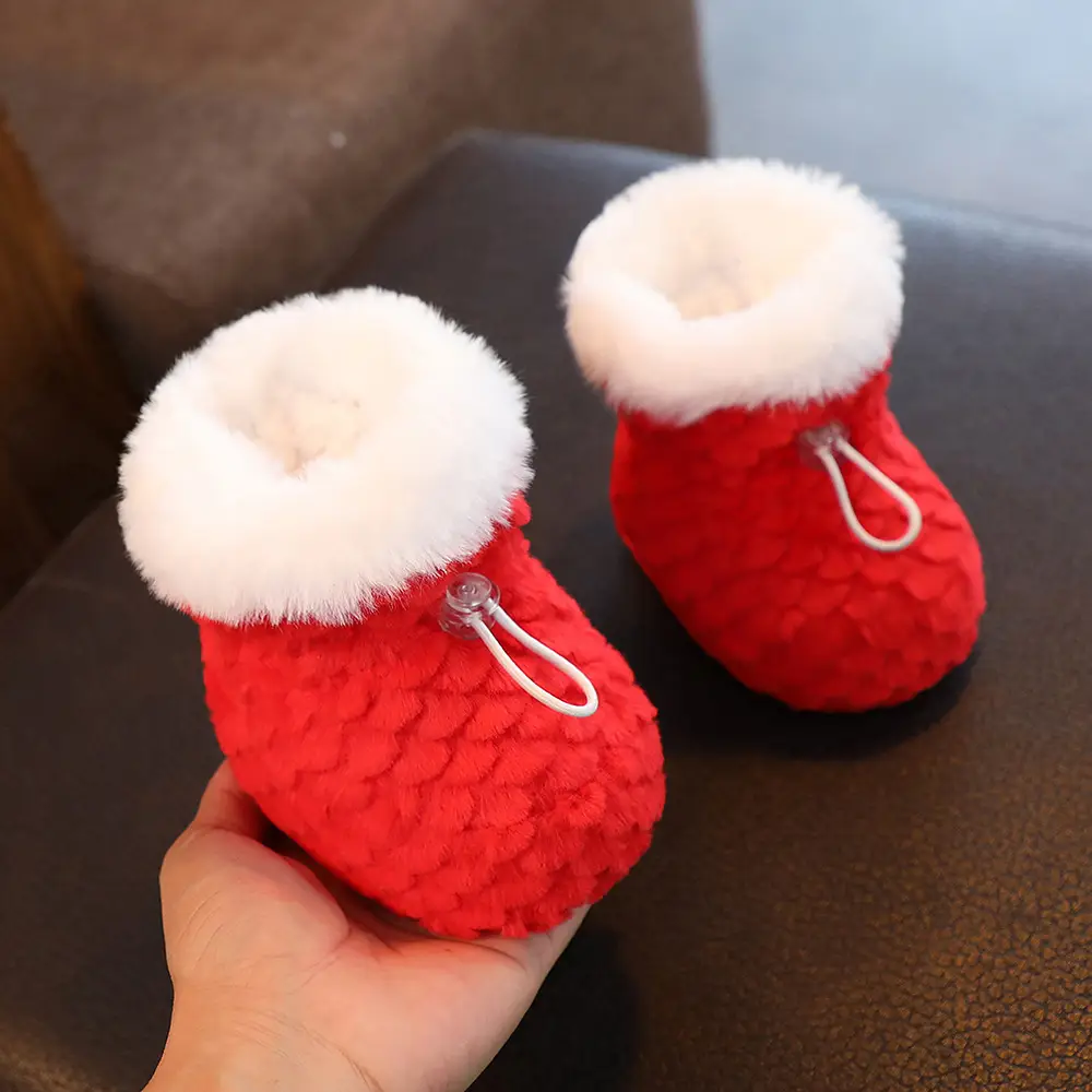 Winter Cotton Baby Shoes White Velvet 3-12M