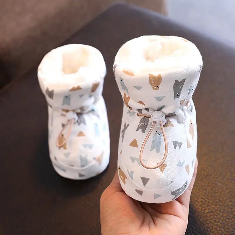 Winter Cotton Baby Shoes White Velvet 3-12M