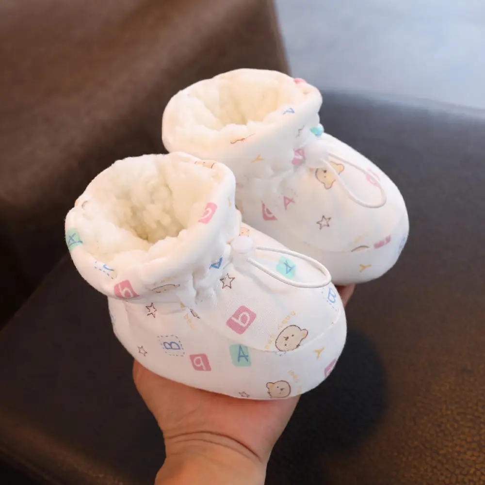Winter Cotton Baby Shoes White Velvet 3-12M
