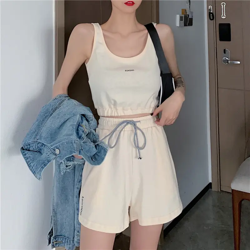 Women's White Cotton Casual Shorts Set Summer Loose Fit — feature 10