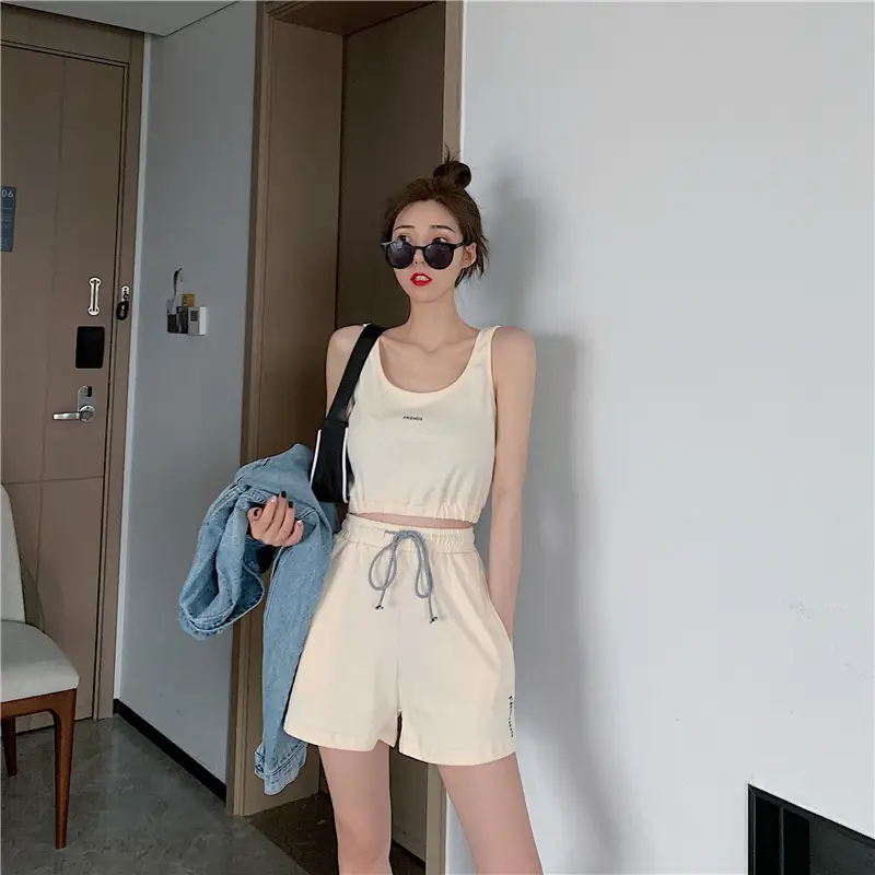 Women's White Cotton Casual Shorts Set Summer Loose Fit — feature 11