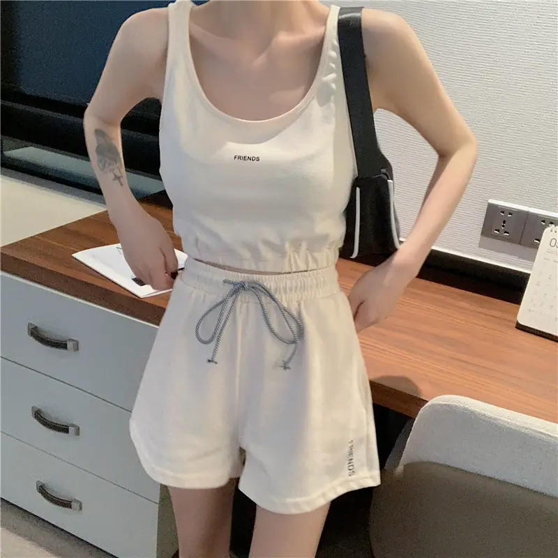 Women's White Cotton Casual Shorts Set Summer Loose Fit — feature 15