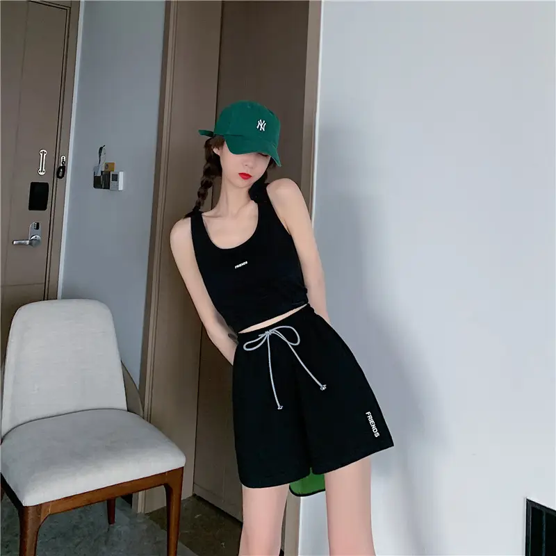 Women's White Cotton Casual Shorts Set Summer Loose Fit — feature 17