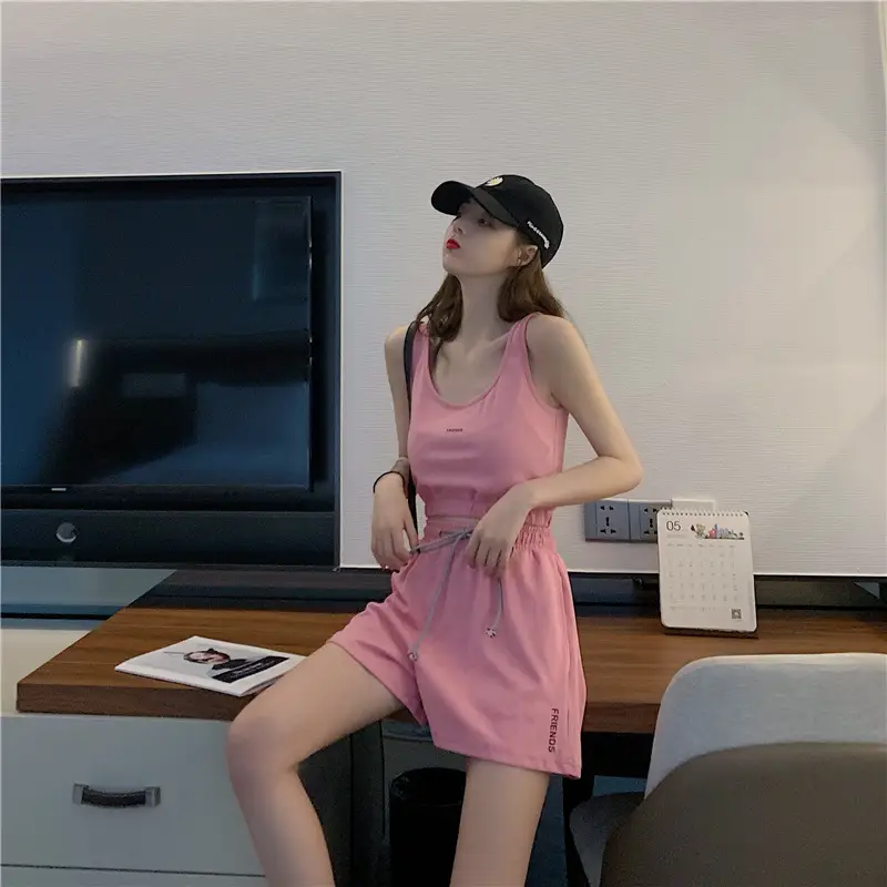 Women's White Cotton Casual Shorts Set Summer Loose Fit — feature 2