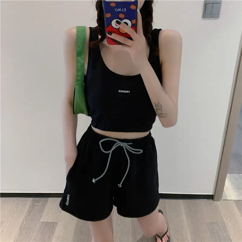 Women's White Cotton Casual Shorts Set Summer Loose Fit — feature 22