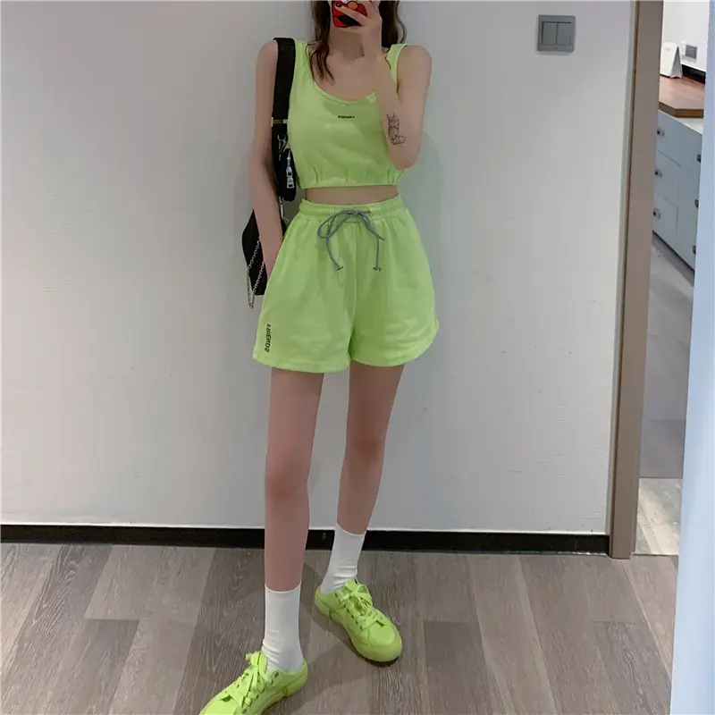 Women's White Cotton Casual Shorts Set Summer Loose Fit — feature 27