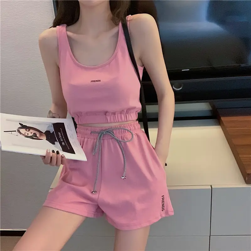 Women's White Cotton Casual Shorts Set Summer Loose Fit — feature 3