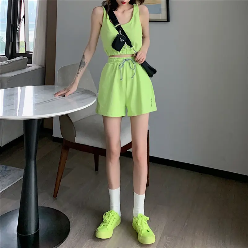 Women's White Cotton Casual Shorts Set Summer Loose Fit — feature 33