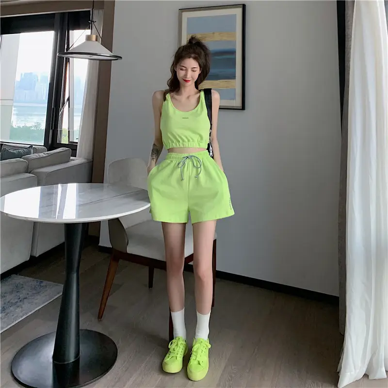 Women's White Cotton Casual Shorts Set Summer Loose Fit — feature 34