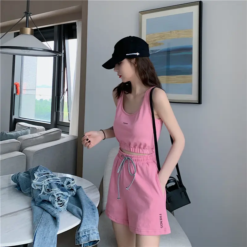 Women's White Cotton Casual Shorts Set Summer Loose Fit — feature 4