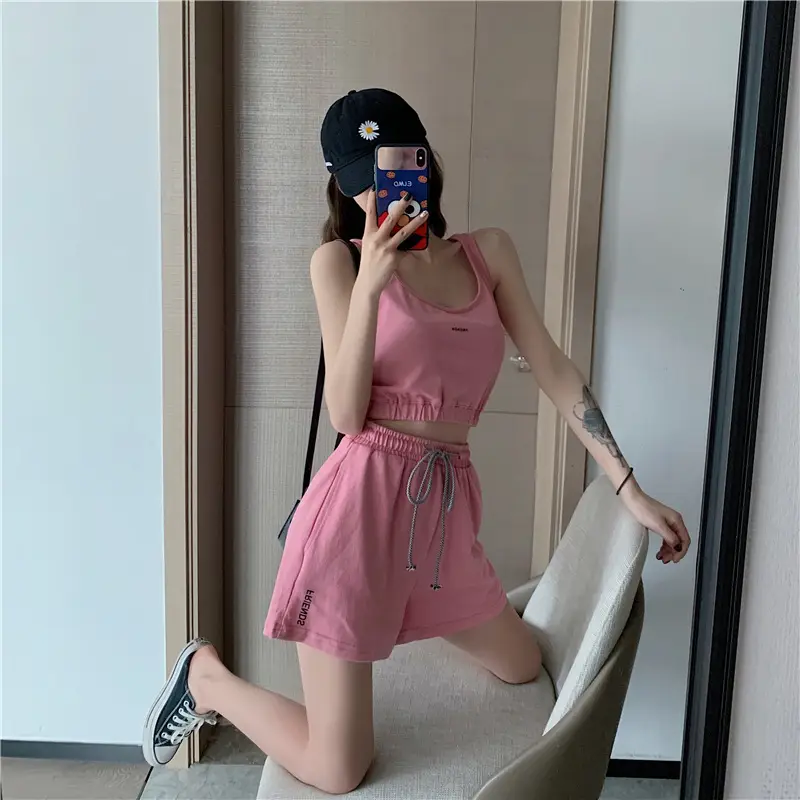 Women's White Cotton Casual Shorts Set Summer Loose Fit — feature 5