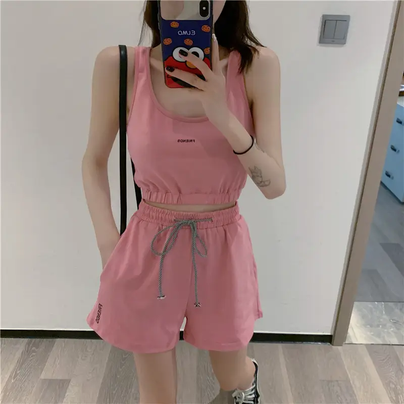 Women's White Cotton Casual Shorts Set Summer Loose Fit — feature 6