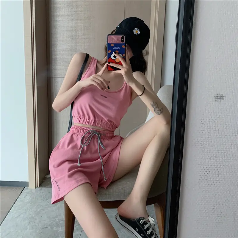Women's White Cotton Casual Shorts Set Summer Loose Fit — feature 8