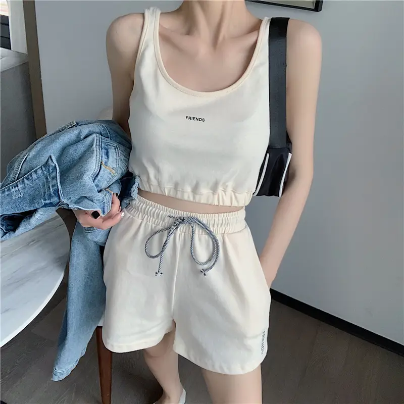 Women's White Cotton Casual Shorts Set Summer Loose Fit — feature 9