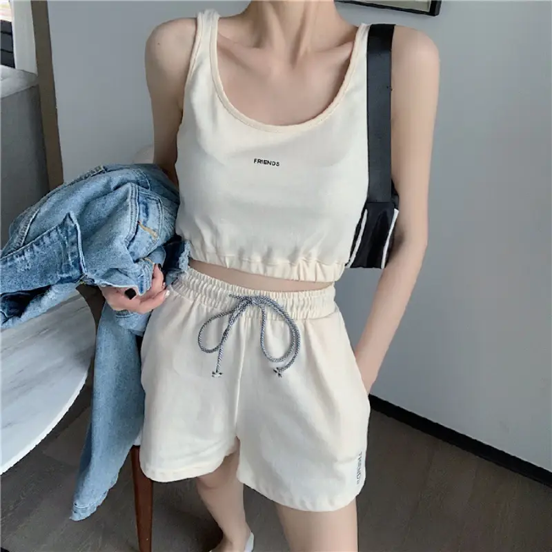 Women's White Cotton Casual Shorts Set Summer Loose Fit - Image 2