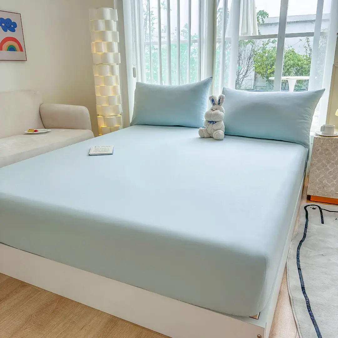 Class A full-enclosed bed hat single-piece thickened mother and infant grade solid color 60 sanding bedspread protective cover dormitory washable cotton