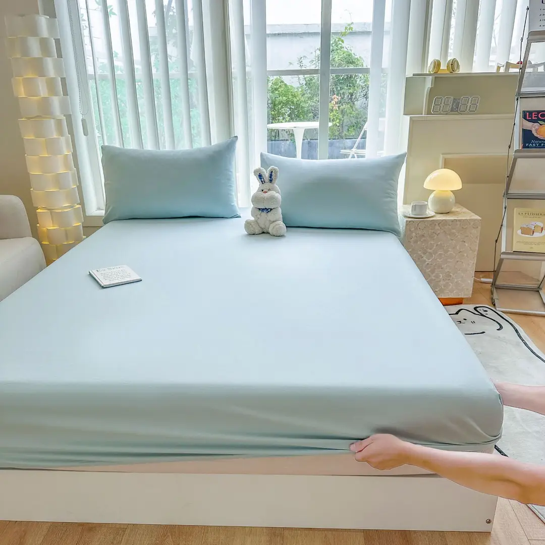 Class A full-enclosed bed hat single-piece thickened mother and infant grade solid color 60 sanding bedspread protective cover dormitory washable cotton