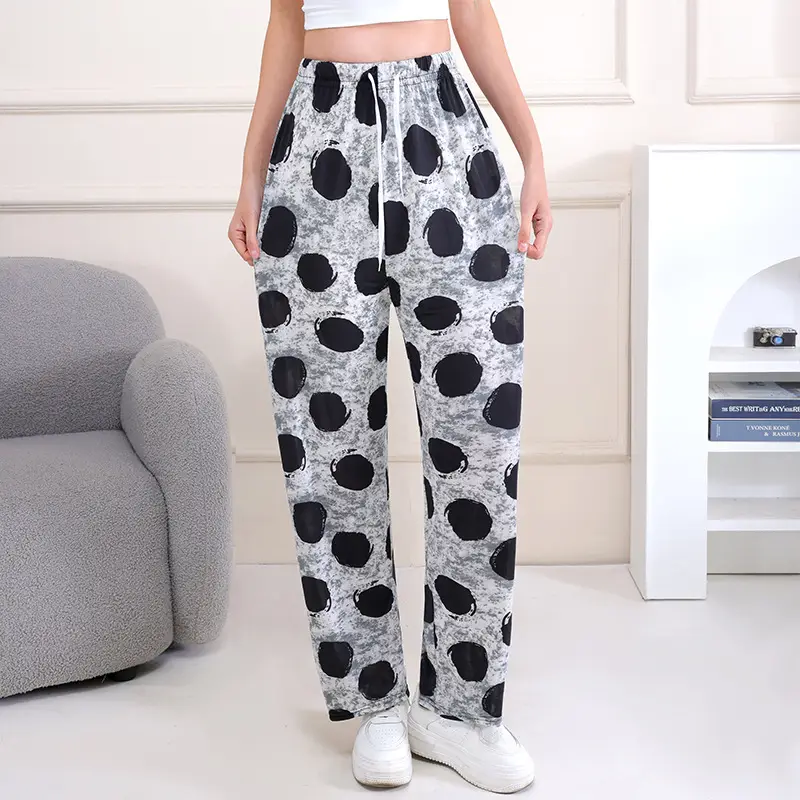 Women's Black Patterned Ice Silk Lantern Pants Plus - Image 32