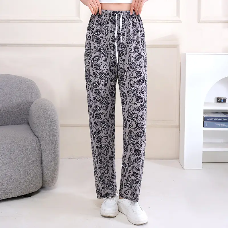 Women's Black Patterned Ice Silk Lantern Pants Plus - Image 33