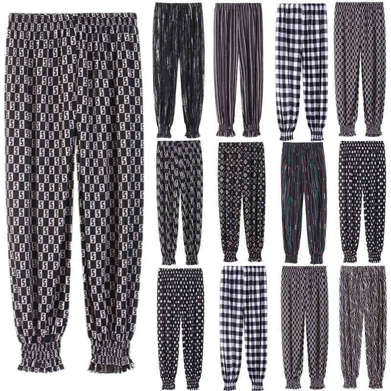 Women's Black Patterned Ice Silk Lantern Pants Plus - Image 6