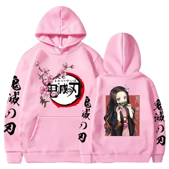 Pink Cross-border Fleece Hoodie for Men with Anime Print